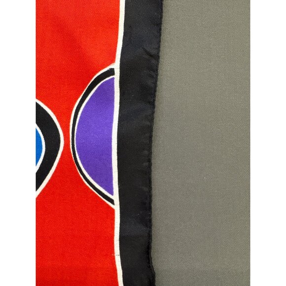 Vintage Abstract Geometric Silk Scarf Square Red Blue Purple Beige Black Headwea - Picture 3 of 4